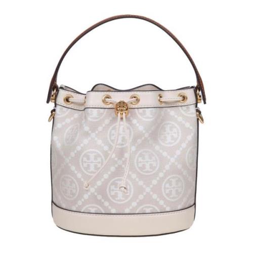 Tory Burch Monogram Jacquard Bucket Väska Beige, Dam