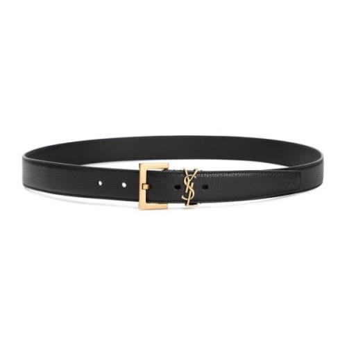 Saint Laurent Svart Läderbälte Black, Herr