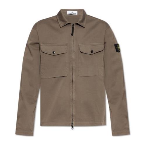 Stone Island Skjorta med logotyp Brown, Herr