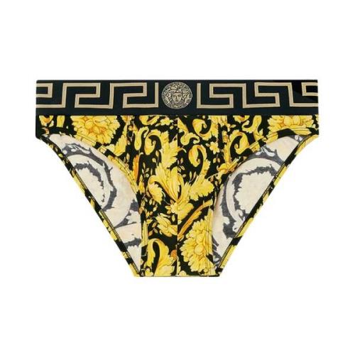 Versace Stretch Bomullsslip med Barocco Print Yellow, Herr