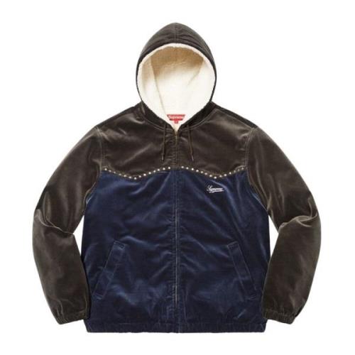 Supreme Studded Velvet Hooded Work Jacket Blue, Herr