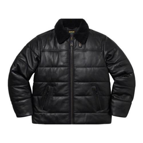 Supreme Shearling Krage Läder Puffy Jacka Black, Herr