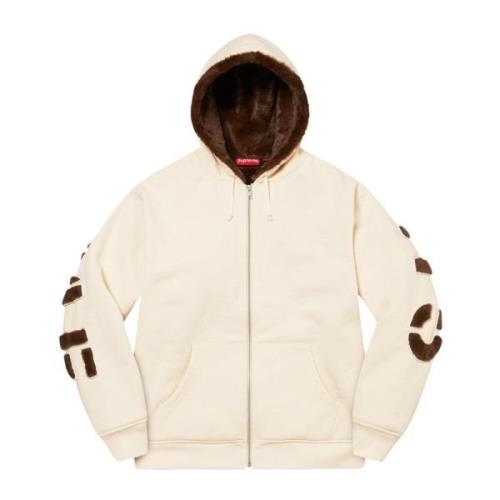 Supreme Faux Fur Fodrad Hoodie Beige, Herr