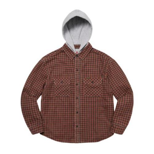 Supreme Begränsad upplaga Houndstooth Flanell Hoodie Red, Herr