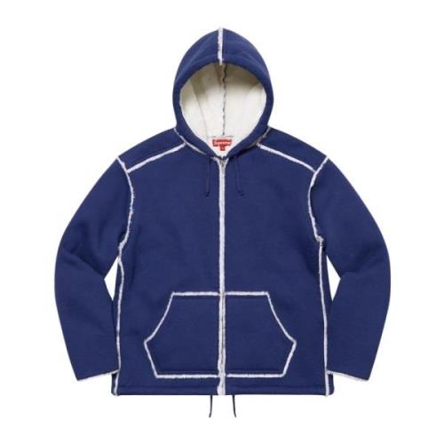 Supreme Faux Shearling Hooded Jacket Bright Navy Blue, Herr