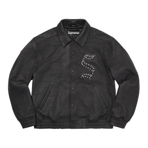 Supreme Svart Läder Varsity Jacka Begränsad Upplaga Black, Herr