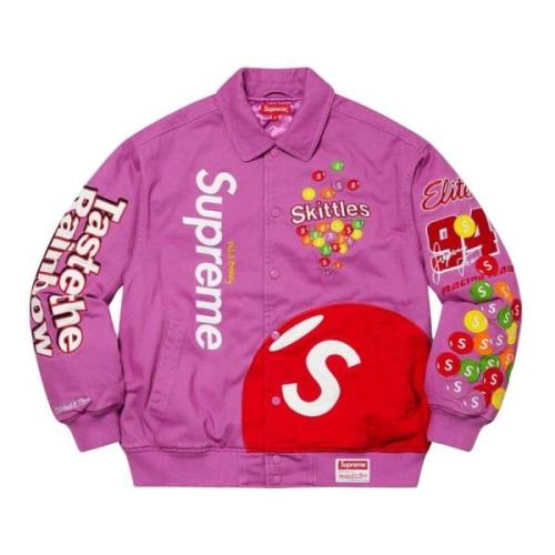 Supreme Lila Skittles Varsity Jacket Begränsad Upplaga Purple, Herr