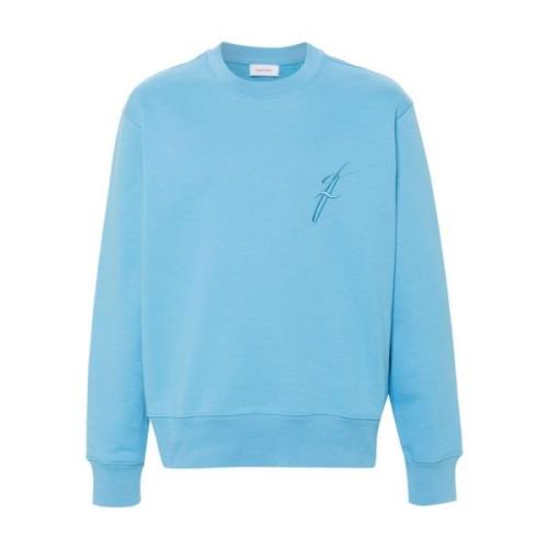 Salvatore Ferragamo Blå Broderad Crew Neck Tröja Blue, Herr