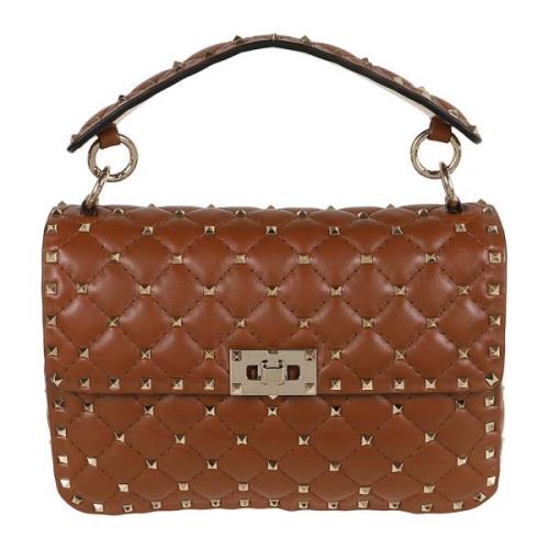 Valentino Garavani Spike Rockstud Läder Axelväska Brown, Dam