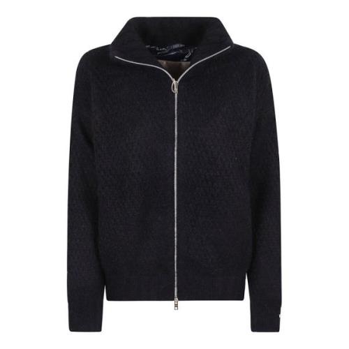 Herno Ull Alpacka Cardigan med Öppenstickning Blue, Dam