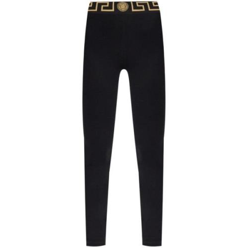 Versace Svart Stretch-Design Greca Detalj Byxor Black, Dam