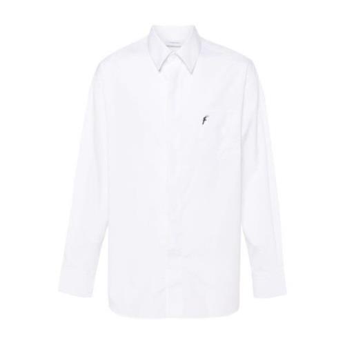 Salvatore Ferragamo Broderad Poplin Skjorta Klassisk Krage White, Herr