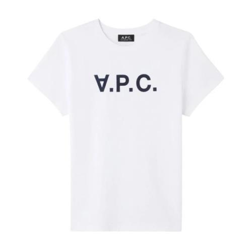 A.p.c. Klassiskt Logot-shirt - Vit/Marinblå White, Dam