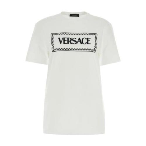 Versace Vit Bomull T-shirt med Logotyptryck White, Dam