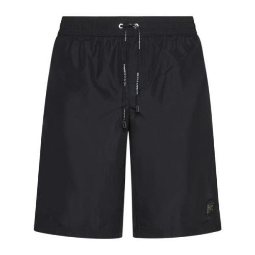 Dolce & Gabbana Svart Havskläder Logo-Plaque Shorts Black, Herr