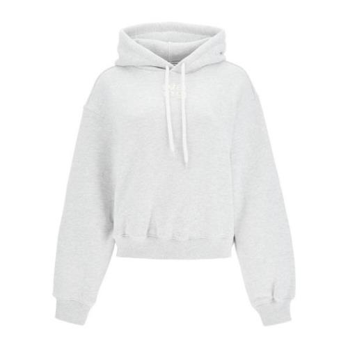 Alexander Wang Präglad Logotyp Boxy Hoodie Sweatshirt Gray, Dam