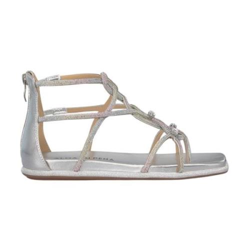 Alma EN Pena Glittrande platt sandal med dragkedja Gray, Dam