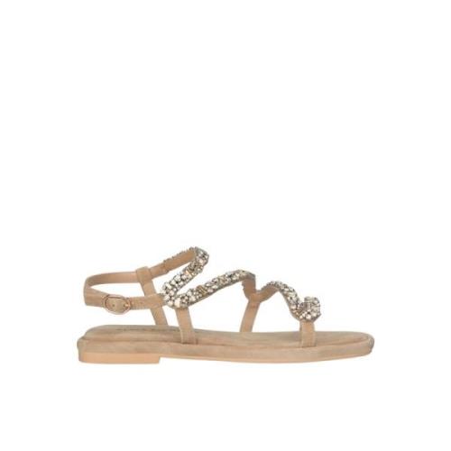 Alma EN Pena Fyrkantig tå rhinestone rem sandal Beige, Dam