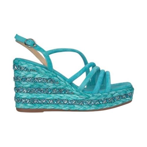 Alma EN Pena Flätad Kil Sandal med Strass Detalj Blue, Dam