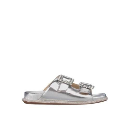 Alma EN Pena Glittrande platt sandal med spännen Gray, Dam