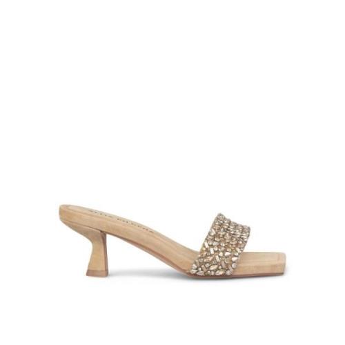 Alma EN Pena Rhinestone Strap Heel Sandal Beige, Dam