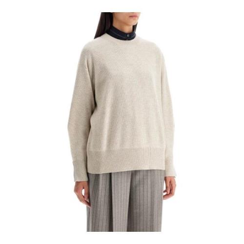 Brunello Cucinelli Räfflad Cashmere Boxy Pullover Beige, Dam