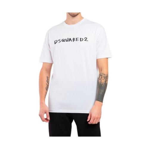 Dsquared2 Bomull T-shirt med kontrast framtryck White, Herr