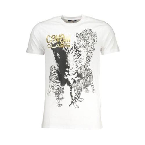 Cavalli Class Tryck Logo Rund Hals T-Shirt White, Herr