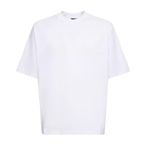 Jacquemus Vit Typo T-shirt med Logo White, Herr