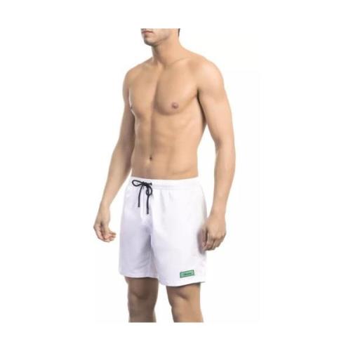 Bikkembergs Vita Logga Badshorts Stiligt Design White, Herr