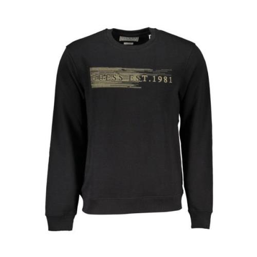 Guess Slim Fit Sweatshirt i Borstad Bomull Black, Herr