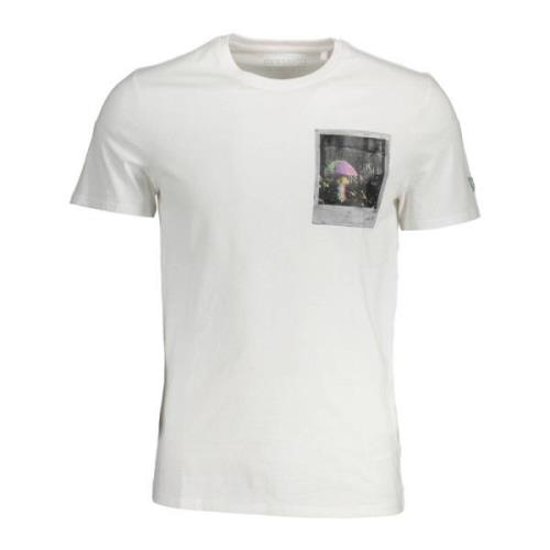 Guess Vit Bomull T-shirt med Tryck och Ficka White, Dam