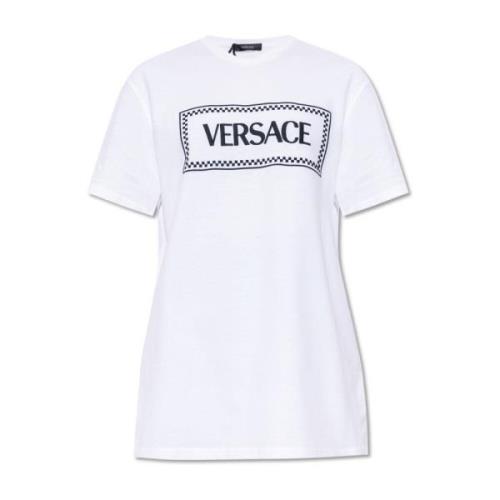 Versace T-shirt med logotyp White, Dam