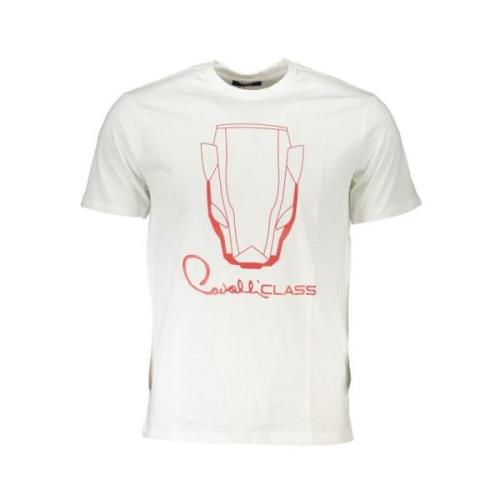 Cavalli Class Tryck Logo Rund Hals T-shirt White, Herr