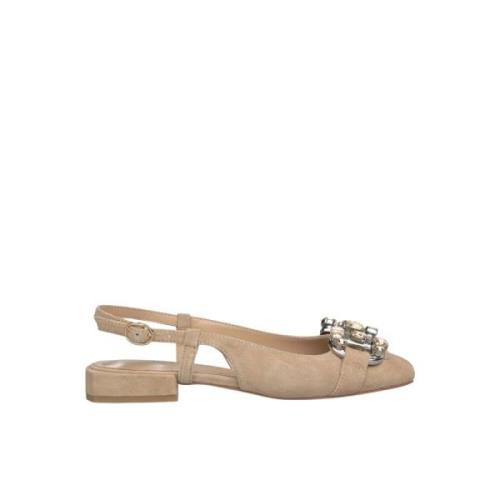 Alma EN Pena Spänne Rhinestone Platt Sko Beige, Dam