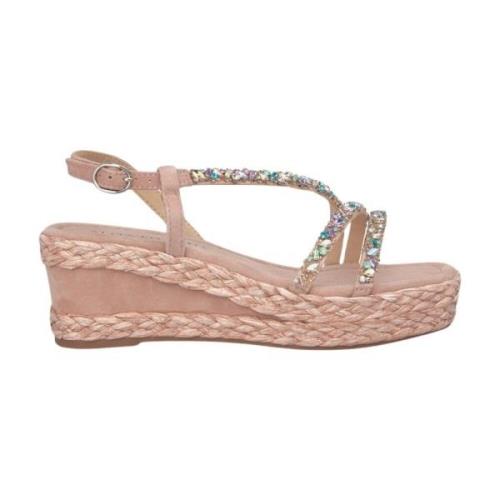 Alma EN Pena Multifärgad kil sandal med dekorerade remmar Pink, Dam