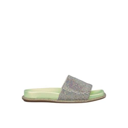 Alma EN Pena Glittrande platt sandal med bred rem Green, Dam