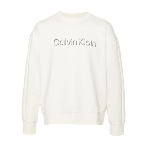 Calvin Klein Vit Tröja med Fram CK Tryck White, Herr