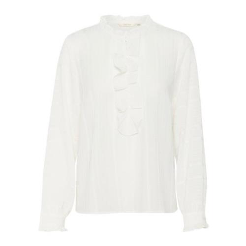 Cream Feminin Blus med Rynkdetaljer White, Dam