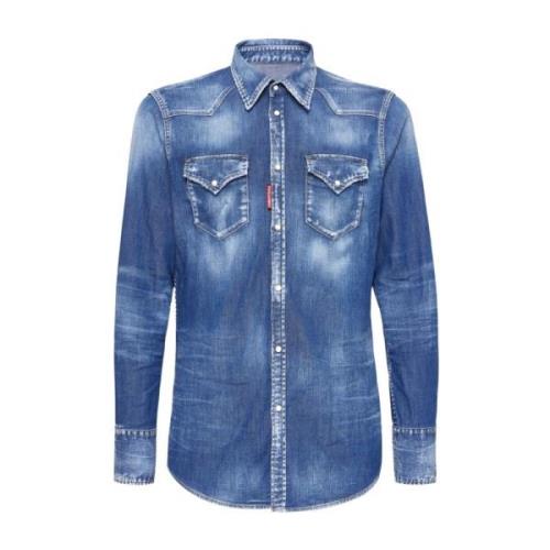 Dsquared2 Stonewashed Denim Skjorta Blå Blue, Herr