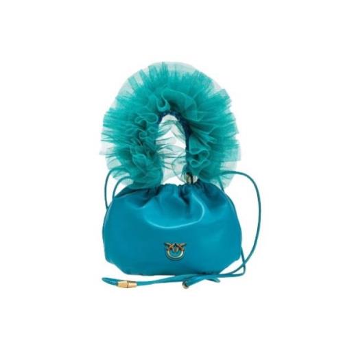 Pinko Mini Nappa Läder Väska med Tulle Blue, Dam