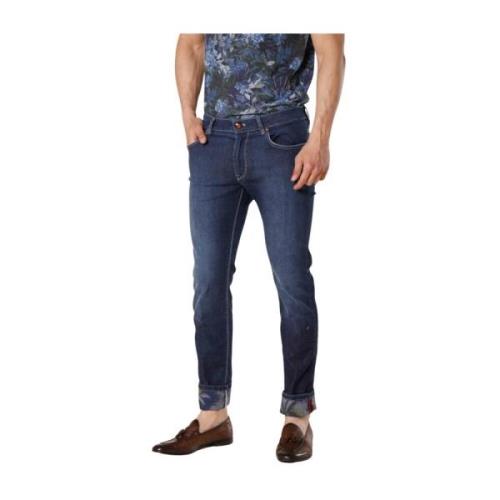 Mason's Slim Fit Blå Denimbyxor med Blommönster Blue, Herr