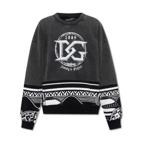 Dolce & Gabbana Geometriskt Tryck Bomullsweatshirt Black, Herr