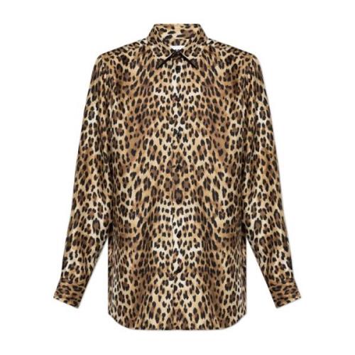 Moschino Sidenskjorta med leopardtryck Brown, Herr