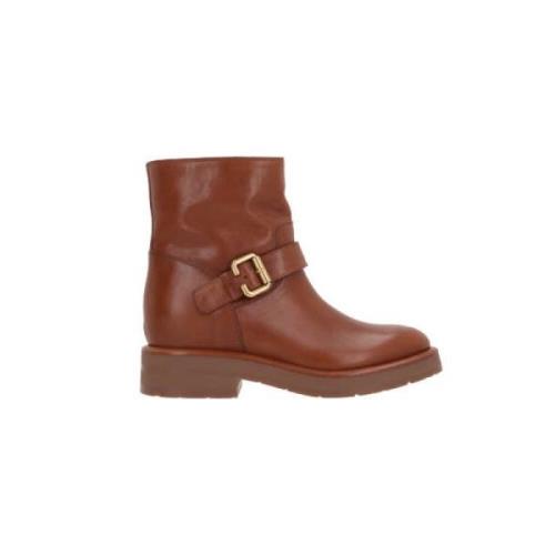 Chloé Bruna Läder Ankelboots med Spänne Brown, Dam