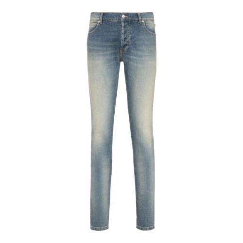 Balmain Smal passform blekt bomullsjeans Blue, Herr