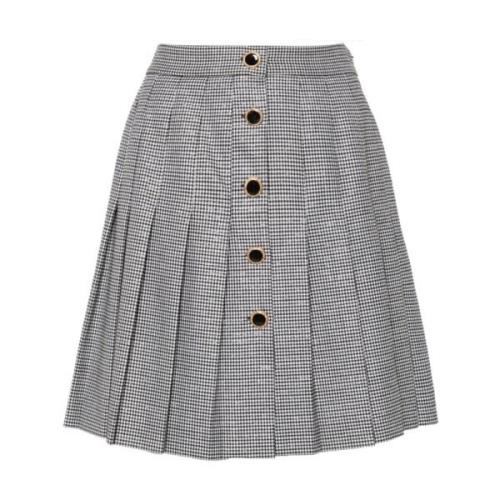 Alessandra Rich Grå Plisserad Houndstooth Kjol Gray, Dam