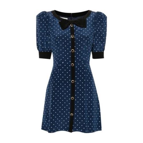 Alessandra Rich Navy Polka Dot Sidensklänning Blue, Dam