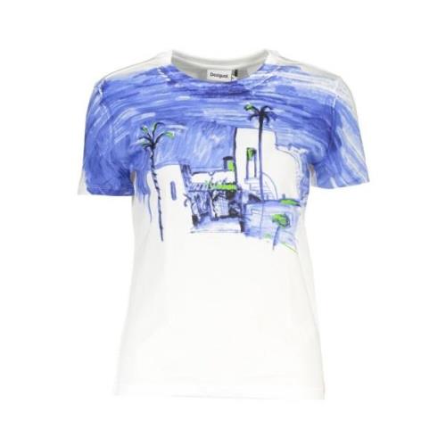 Desigual Vit Bomull Tryck Logo T-shirt White, Dam