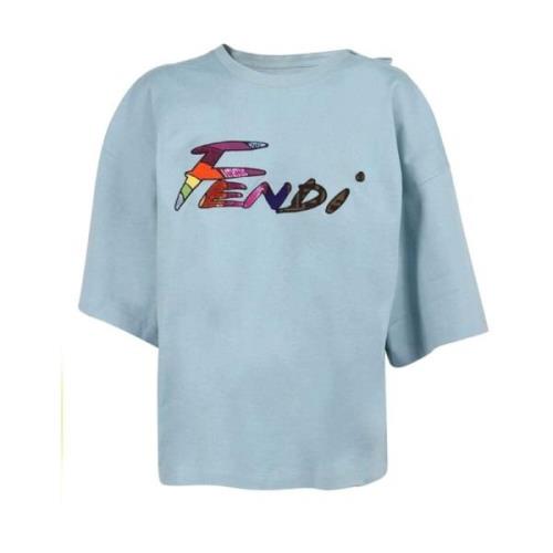 Fendi Casual Bomull T-shirt Blue, Dam